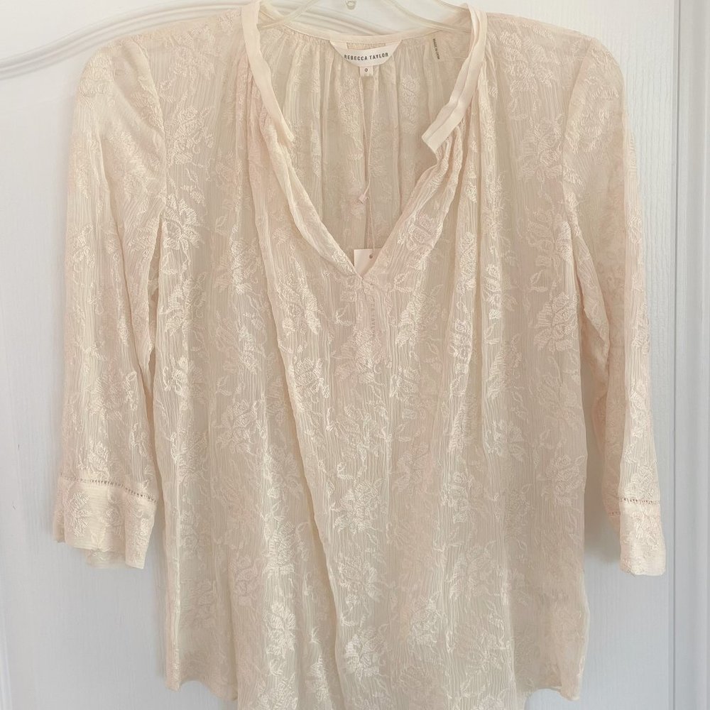 Rebecca Taylor Silk Floral Embroidered Chiffon Top - size 0